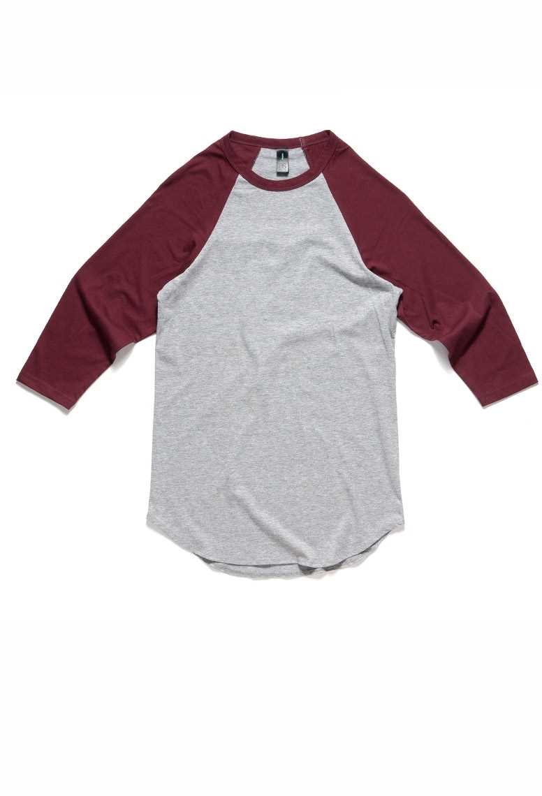 45019 RAGLAN TEE Grey Marle/Burgundy 2XL