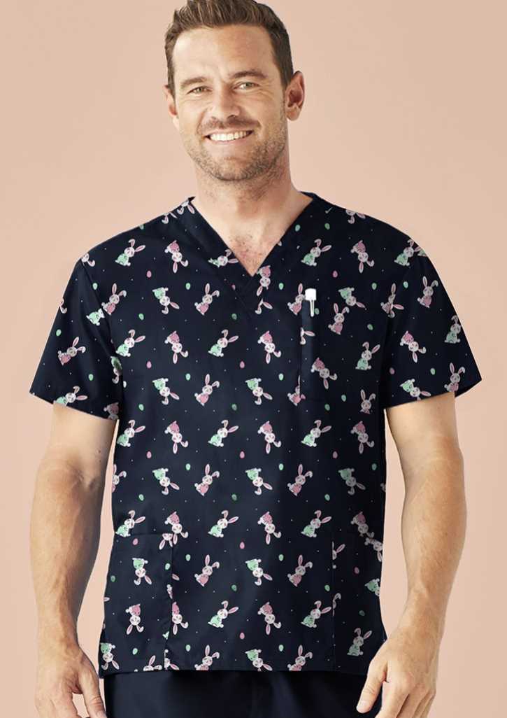 Mens Easter V-Neck Short Sleeve Scrub Top