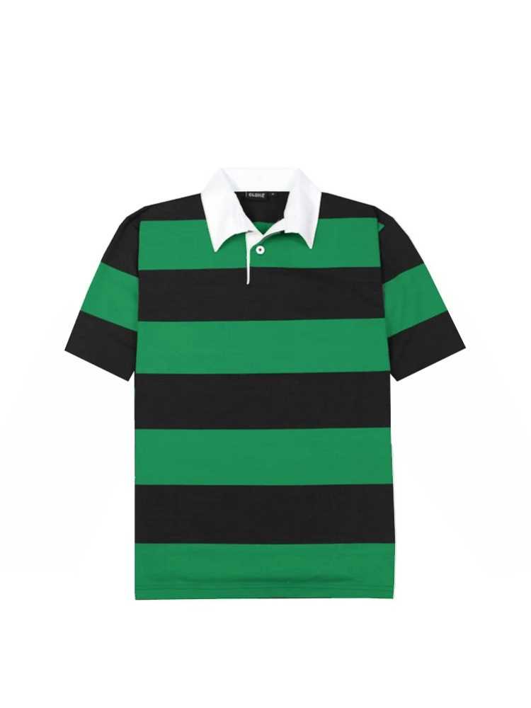 Short-Sleeved Striped Rugby Jersey Black/Kelly XL