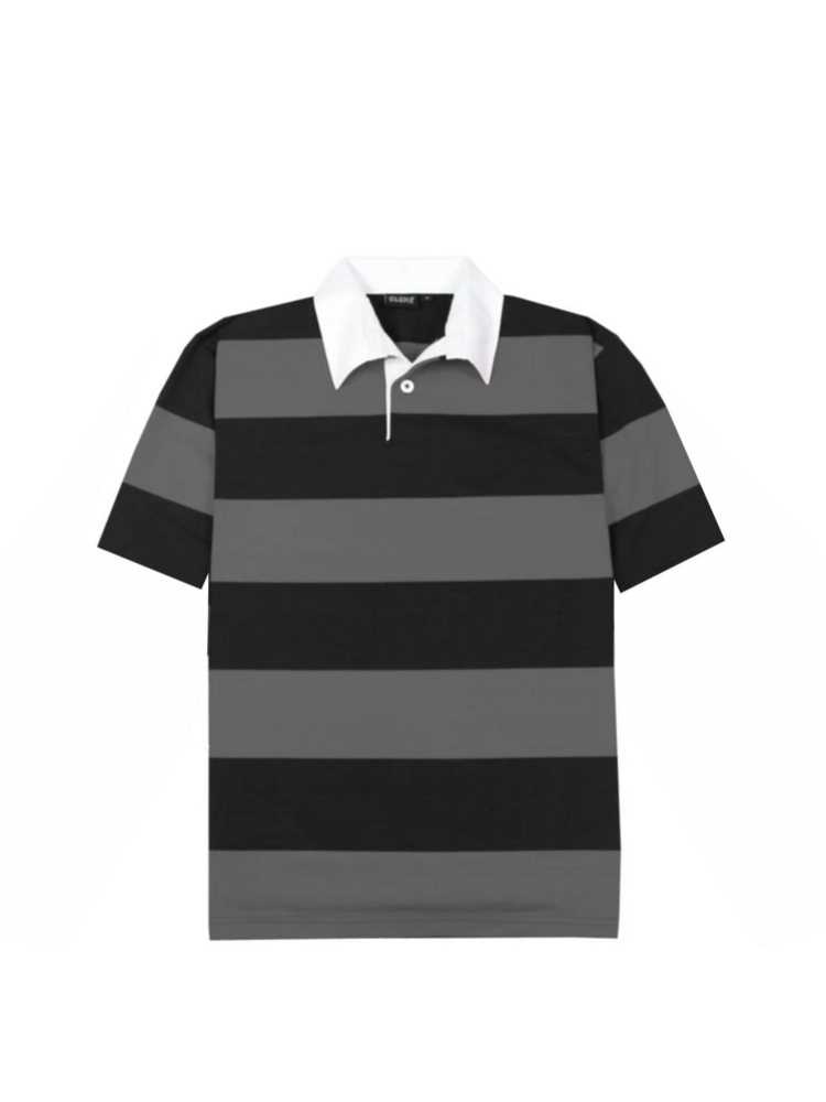 Short-Sleeved Striped Rugby Jersey Charcoal/Black L