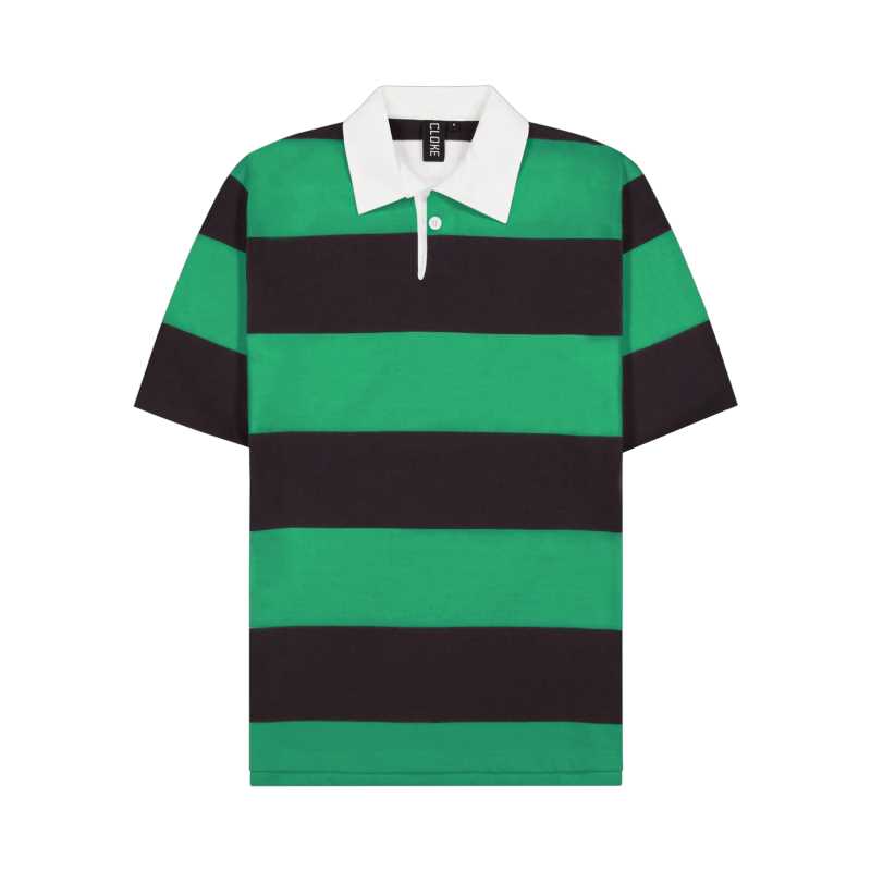 Short-Sleeved Striped Rugby Jersey Black/Kelly XL