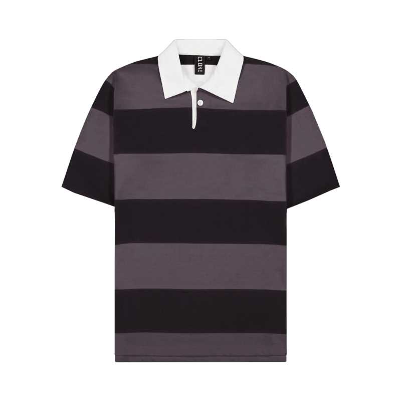 Short-Sleeved Striped Rugby Jersey Charcoal/Black L