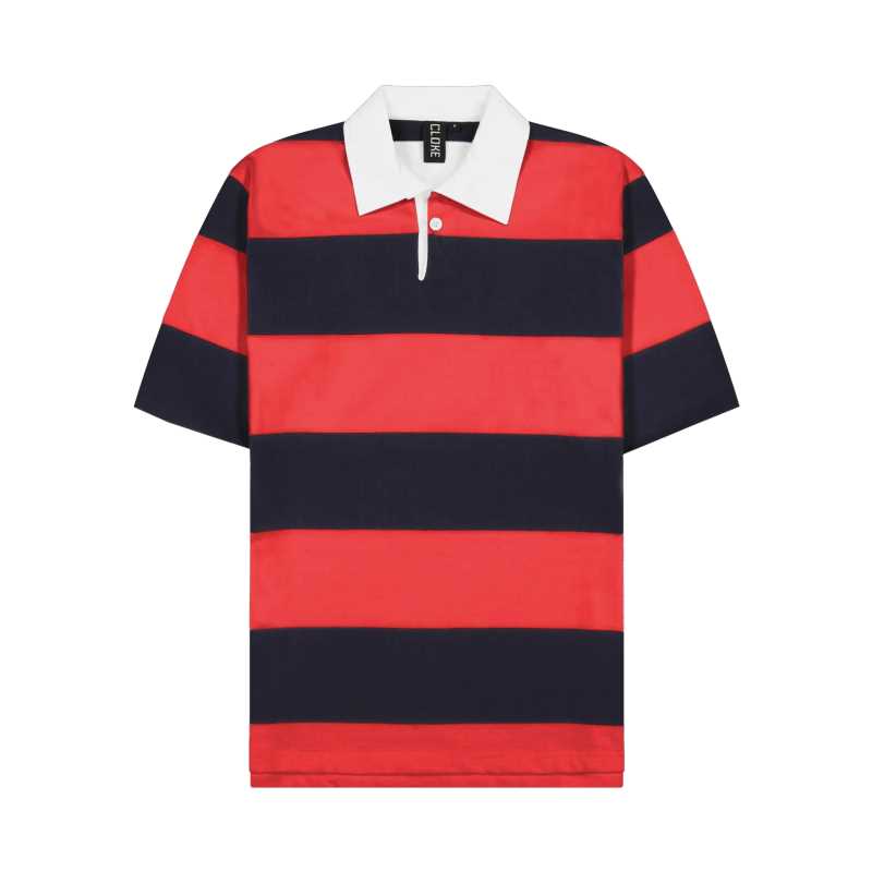 Short-Sleeved Striped Rugby Jersey Navy/Red XL