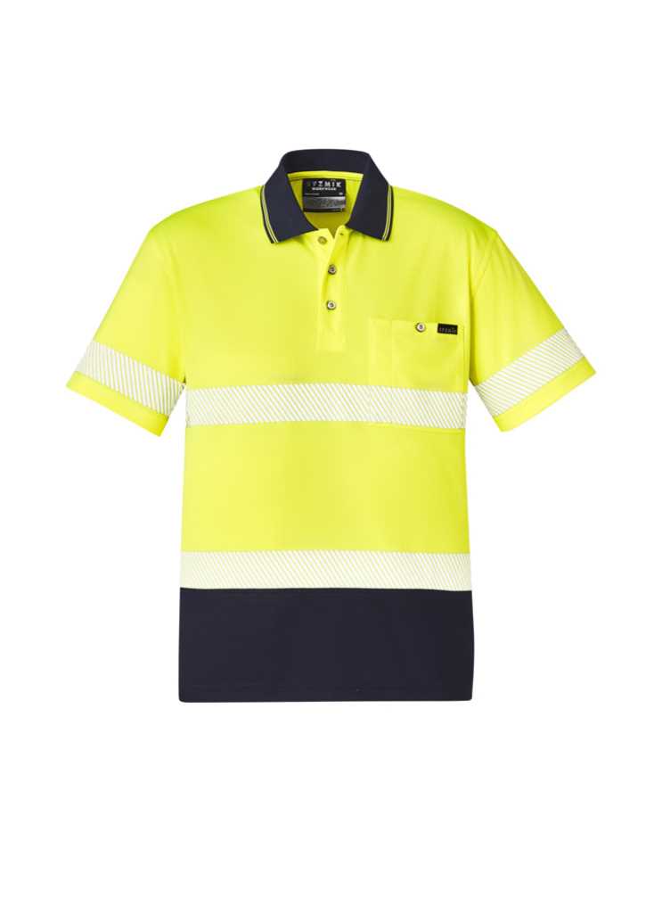 Unisex Hi Vis Segmented S/S Polo Yellow/Navy 2XL