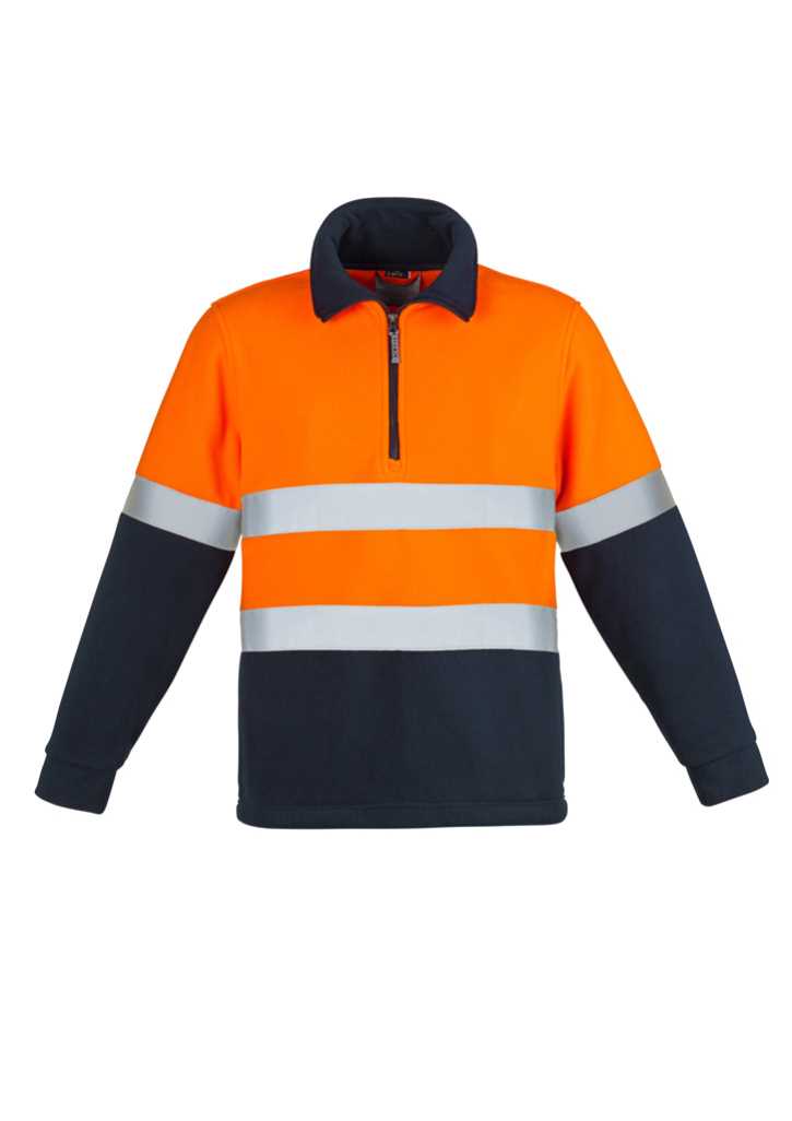 Mens Hi Vis Polar Fleece Pullover - Hoop Taped Orange/Navy 2