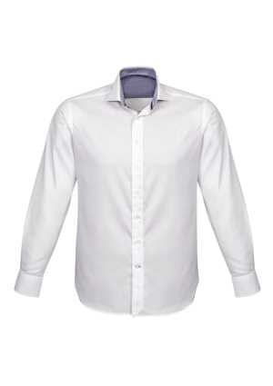 Mens Herne Bay Long Sleeve Shirt White/Turkish Blue 2XL