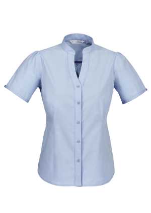 Ladies Chevron Stand Collar Shirt Blue 10