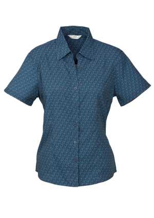 Ladies Printed Oasis Short Sleeve Shirt Navy 10