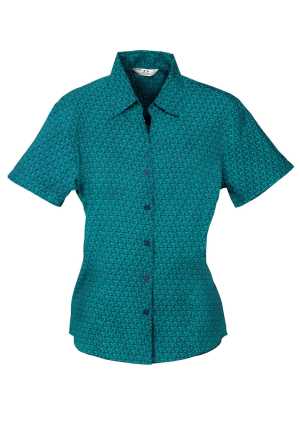 Ladies Printed Oasis Short Sleeve Shirt Teal 14