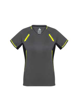Ladies Renegade Tee Grey/Black/Fluoro Yellow 10