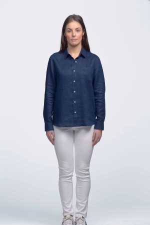 Linen Shirt - Womens Navy 10