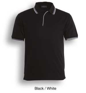 Mens Double Striped Polo Black/White 2XL