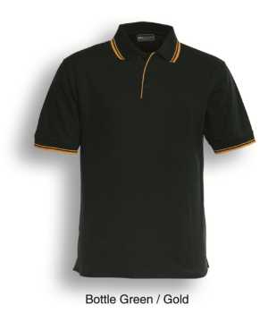 Mens Double Striped Polo Bottle/Gold 2XL