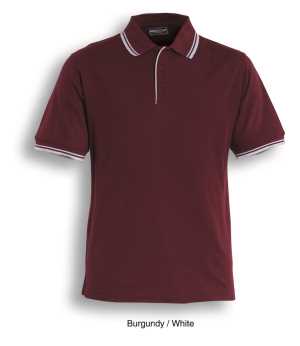 Mens Double Striped Polo Burgundy/White 2XL