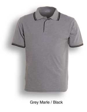 Mens Double Striped Polo Grey Marle/Black 2XL