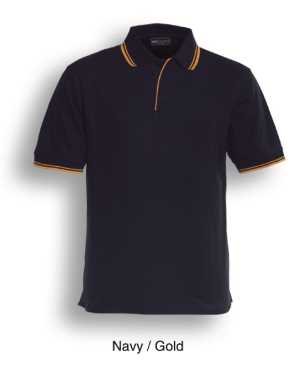 Mens Double Striped Polo Navy/Gold 2XL