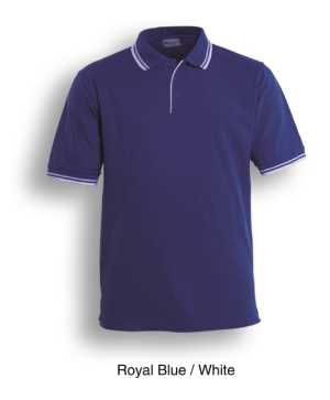 Mens Double Striped Polo Royal/White 2XL