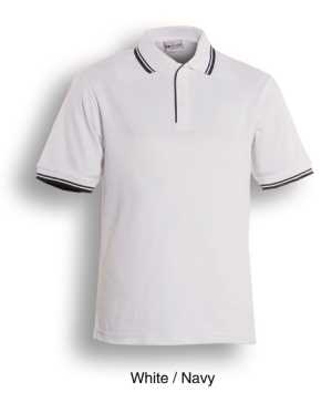 Mens Double Striped Polo White/Navy 2XL
