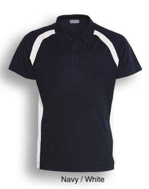 Team Essentials-Mens Short Sleeve Contrast Panel Polo Navy/W