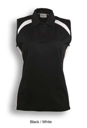 Team Essentials- Ladie Sleeveless Contrast Polo Black/White
