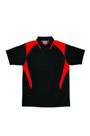 Adults Honey Comb Contrast Panel Polo Black/Red 2XL