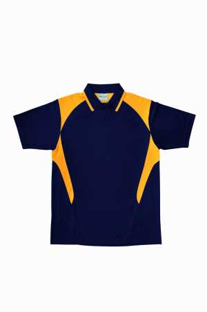 Adults Honey Comb Contrast Panel Polo Navy/Gold 2XL