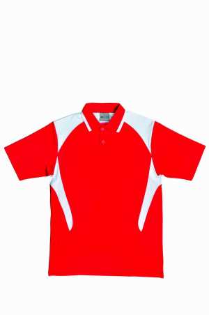 Adults Honey Comb Contrast Panel Polo Red/White 2XL