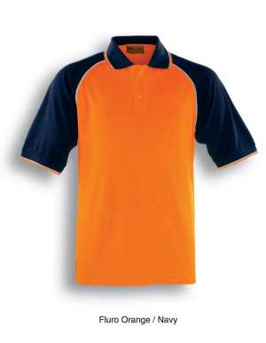 Hi-Vis Raglan Sleeve Polo Fluoro Orange/Navy 2XL