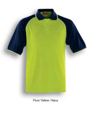 Hi-Vis Raglan Sleeve Polo Fluoro Yellow/Navy 2XL