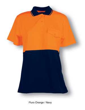 Ladies Hi-Vis Safety Polo Fluoro Orange/Navy 10