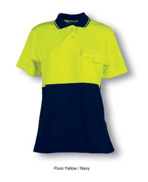 Ladies Hi-Vis Safety Polo Fluoro Yellow/Navy 10