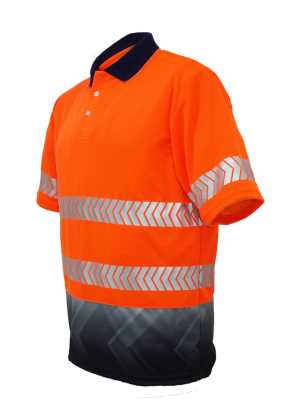 High-Vis S/S Sublimated Reflective Polo Orange/Navy 2XL