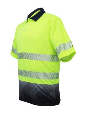 High-Vis S/S Sublimated Reflective Polo Yellow/Navy 2XL