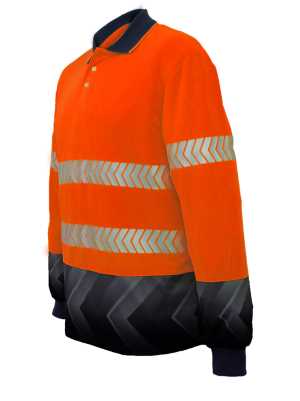 High-Vis L/S Sublimated Reflective Polo Orange/Navy 2XL