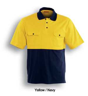 Adults Hi-vis S/S Cotton Jersey Polo Yellow/Navy S