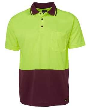 JB's HI VIS 4602.1 NON CUFF TRAD POLO Lime/Maroon 2XL