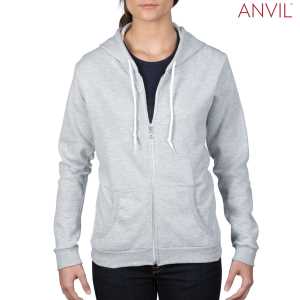 Anvil Ladies Full Zip Hooded Fleece Heather Grey 2XL