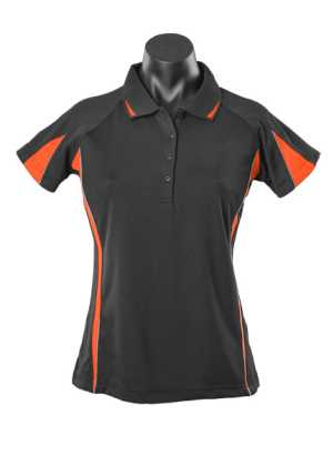 Ladies Eureka Polo Black/Orange/Ashe 10
