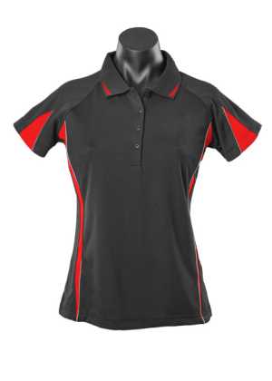 Ladies Eureka Polo Black/Red/Ashe 10
