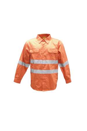 Hi-Vis L/S Cotton Drill Shirt With Reflective Tape """"X""""