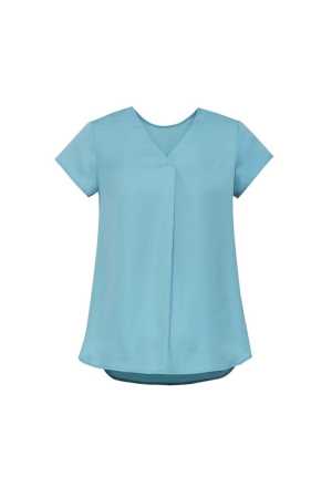 Womens Kayla V-neck Pleat Blouse Aqua 10