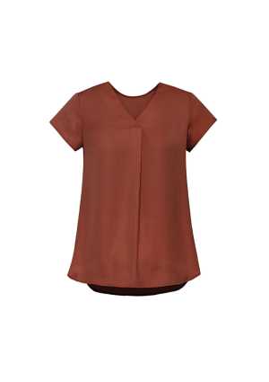 Womens Kayla V-neck Pleat Blouse Auburn 10