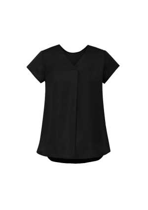 Womens Kayla V-neck Pleat Blouse Black 10
