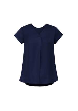 Womens Kayla V-neck Pleat Blouse Navy 10