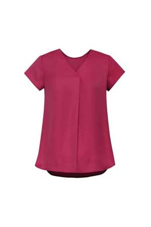Womens Kayla V-neck Pleat Blouse Raspberry 10