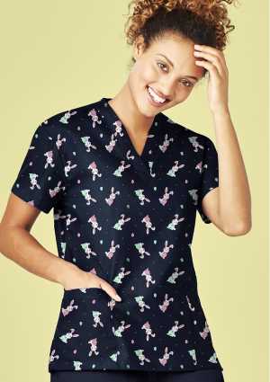 Womens Easter V-Neck Short Sleeve Scrub Top