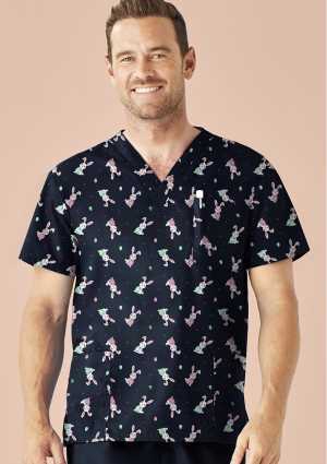 Mens Easter V-Neck Short Sleeve Scrub Top