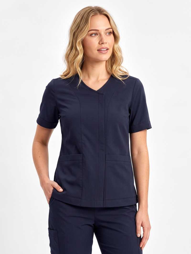 Parks Womens Zip Front Scrub Top Midnight