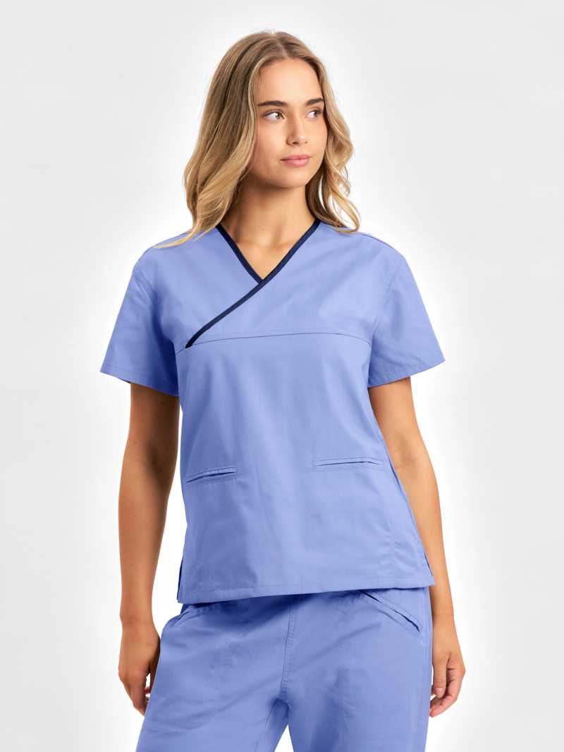 Ladies Contrast Crossover Scrubs Top